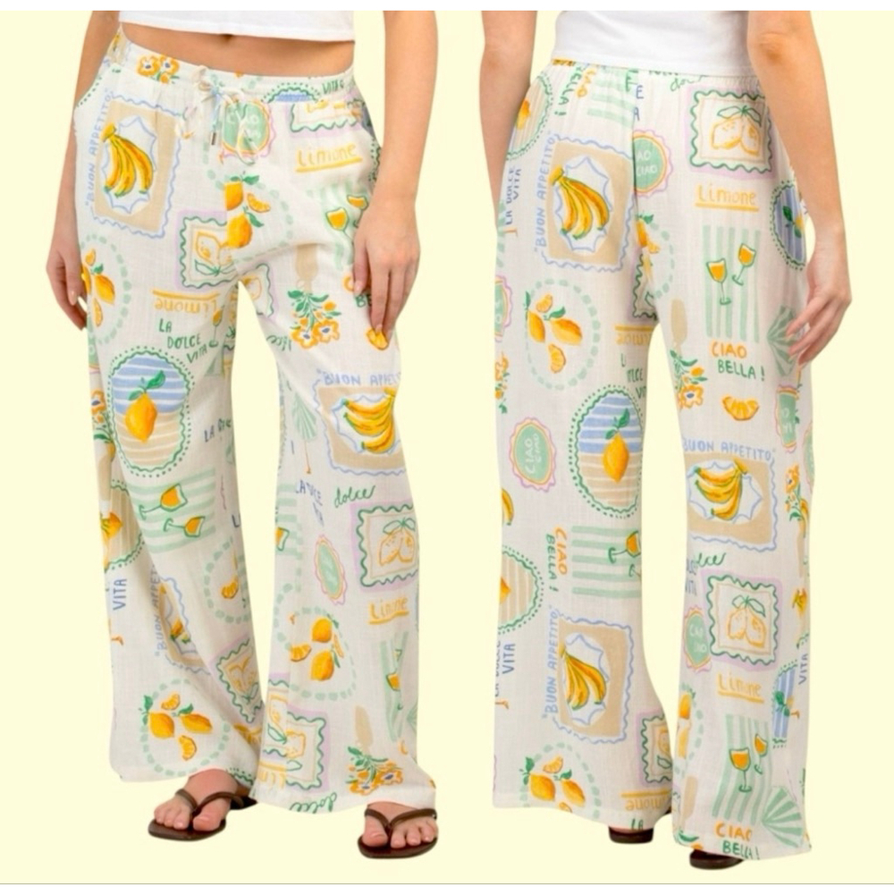 Anthropologie LABEL OF LOVE Wide Leg Linen Swim Cover Up Pants Large